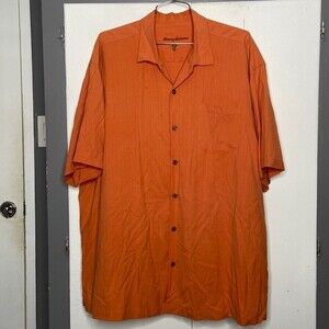 TOMMY BAHAMA Mens Short Sleeve 100% Silk Button Shirt Size XXL 2XL Orange